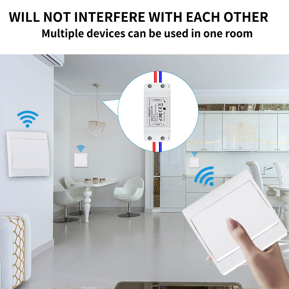 Kit interruptor inalámbrico de 230 V con receptor, interruptor cinético sin pilas ni perforación, mando a distancia autoalimentado y estable para garaje, jardín, luminaria interior (EU 1