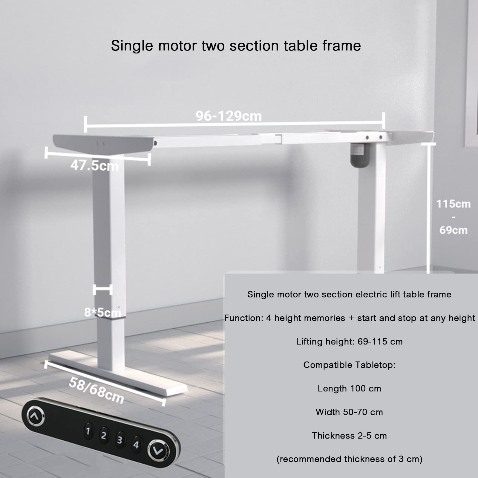 Scrivania regolabile in piedi Tavolo di sollevamento elettrico Altezza regolabile Computer Stand Up Supporto da scrivania Gambe Colonna di sollevamento del controller,White