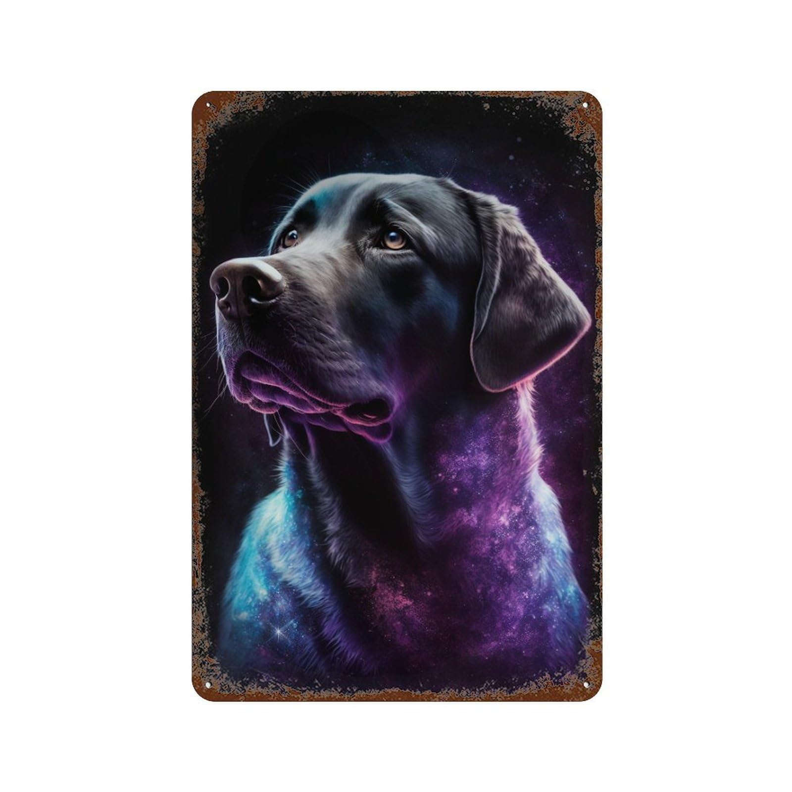 Cosmic Labrador Art Print Weathered Tin Sign 11.8"x7.9", Farmhouse Wall Decor for Garage, Pub Or Kitchen