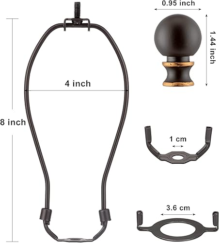 Miniatura 16 de Arpa de lámpara de bronce con remates, 12 pulgadas, 2 juegos de arpa de pantalla con sillín estándar de 3/8, base de luz E26 adaptador UNO Fitter