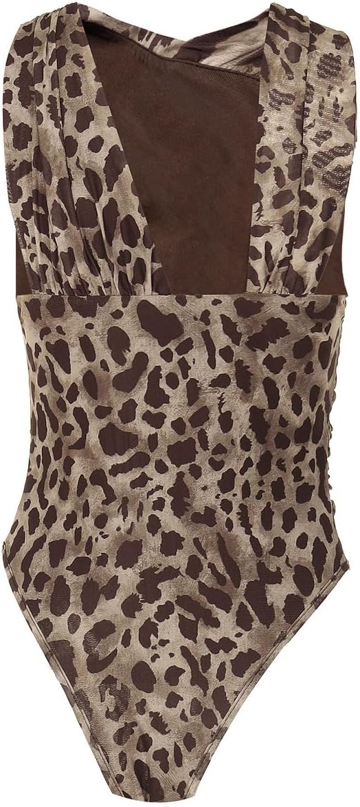 Women's Sleeveless Cheetah Print Top Halter Ruched Mesh Leopard Print Going Out Tops for Women Streetwear Bodysuit Top - Image 6