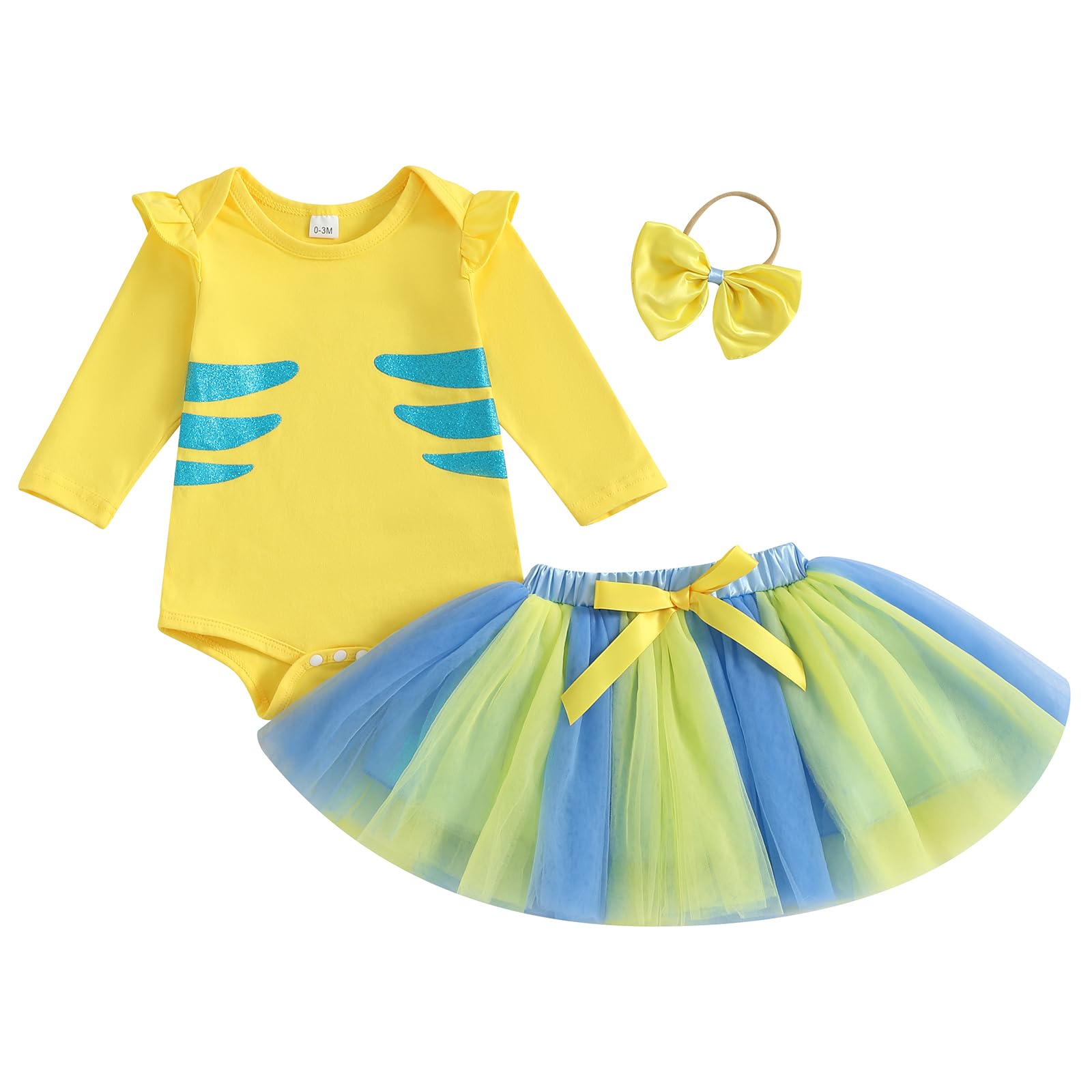 Frietlebird Newborn Baby Halloween Tutu Skirt Long Sleeve Romper Romper, A-Yellow, 6-12 Months