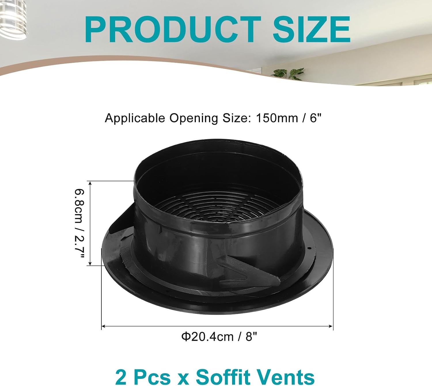 PATIKIL 6 Inch Round Air Vent Cover, 2 Pack Soffit Vents ABS Adjustable Ceiling Vent Covers Air Vent Louver for Bathroom Kitchen Living Room Ventilation System, Black