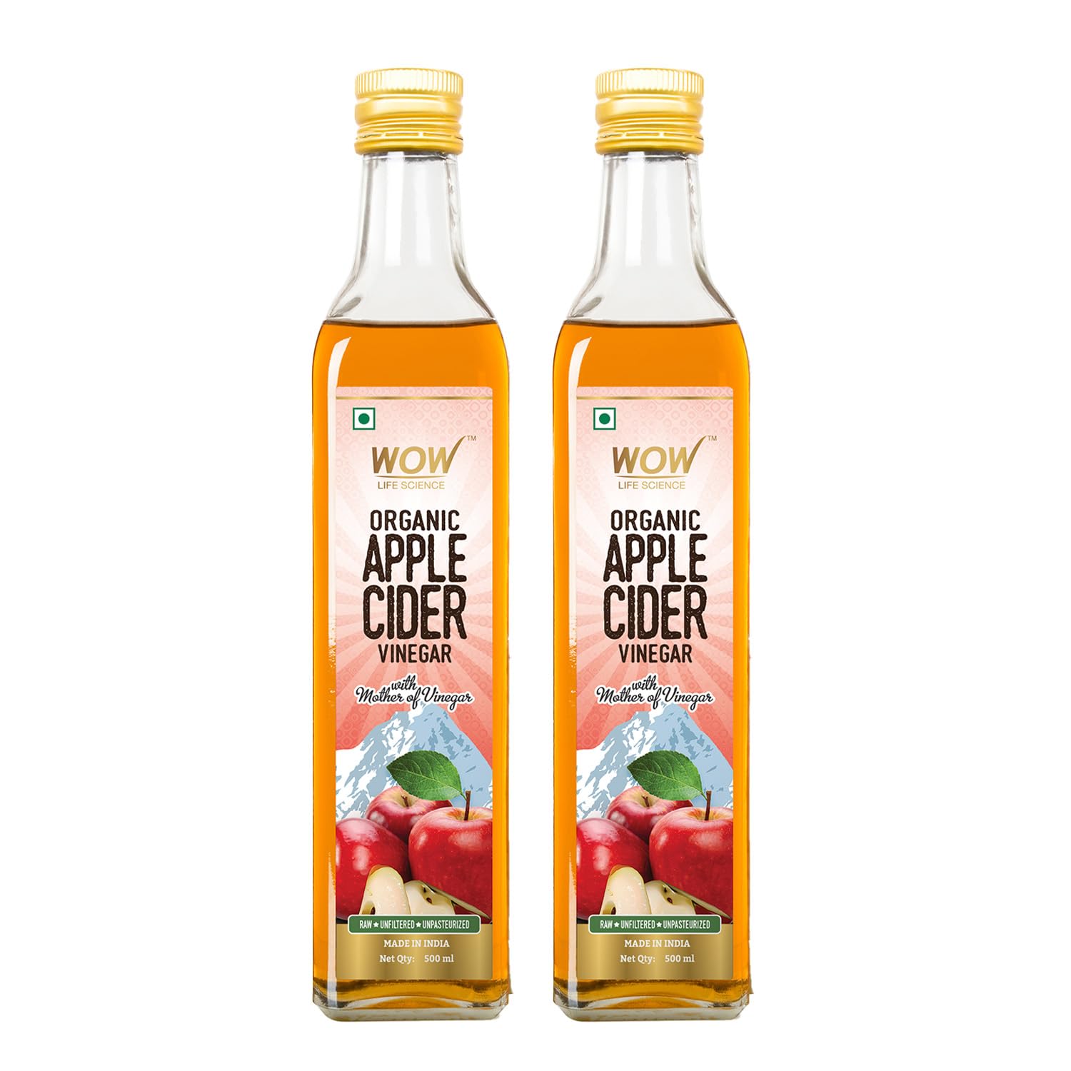 WOW Life Science Apple Cider Vinegar 500ml|Organic Himalayan Apples|Mother of Vinegar with Probiotics|Unfiltered & Unpasteurized|For Weight Management, Healthy Skin & Hair|Pack of 2 (B0CZLHW2MB) Amazon Price History, Amazon Price Tracker