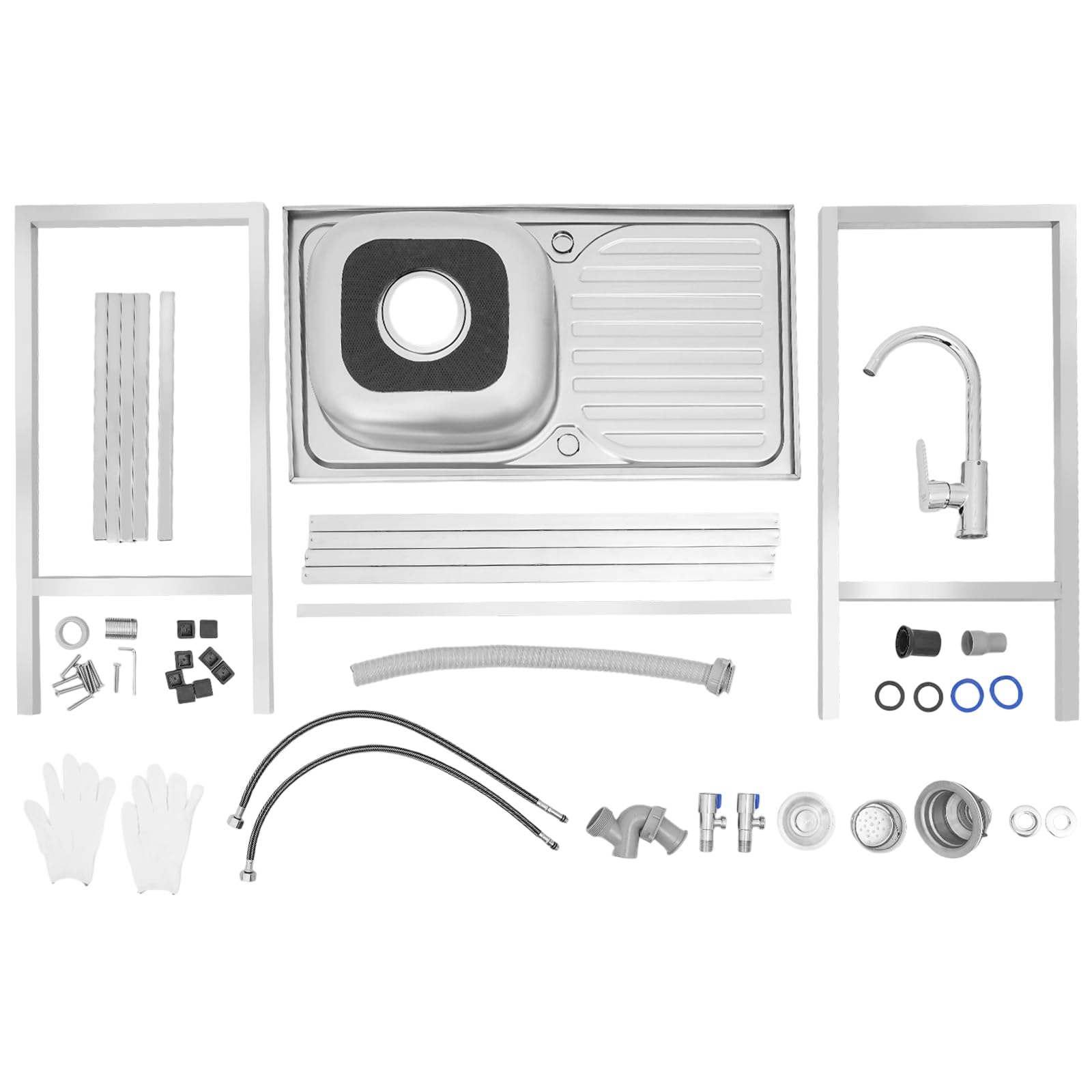 Lavello autoportante in acciaio inox, lavandino portatile con vasca e rubinetto, lavello da cucina commerciale, 75 x 40 x 76 cm, grande lavello di servizio autoportante per esterni e interni