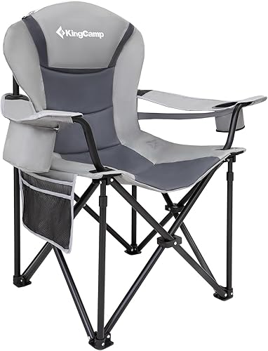 KingCamp Silla plegable de gran tamaño con soporte lumbar, silla ergonómica acolchada resistente con bolsa enfriadora, soporte para tazas, portátil