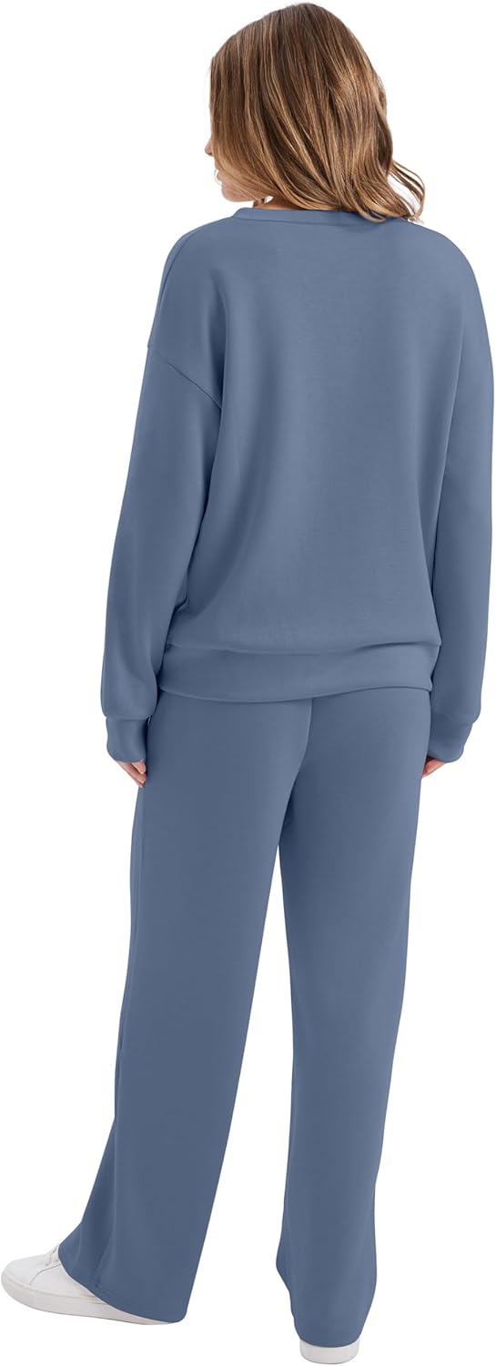 WIHOLL Lounge Sets for Women 2026 V Neck 2 Piece Outfits Airport Wide Leg Pants Matching Set Sweatsuits - Image 5