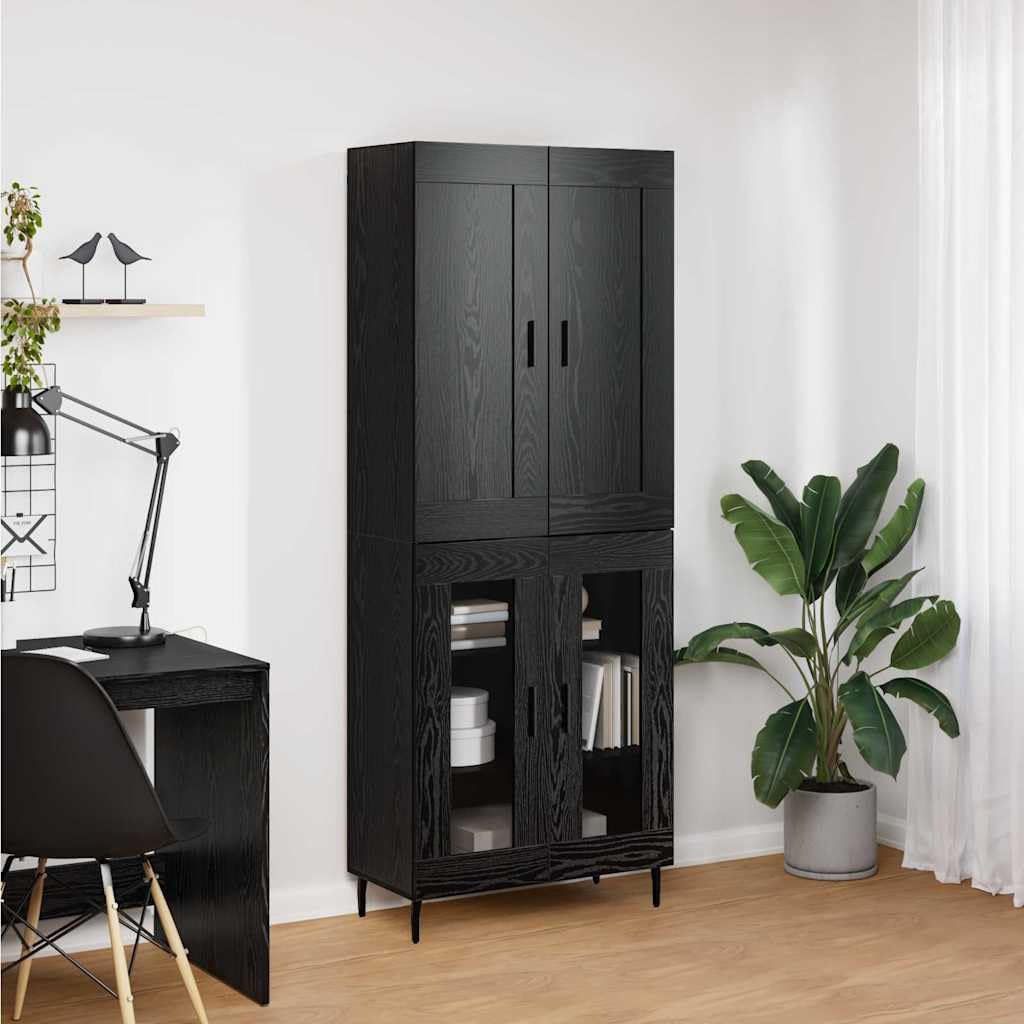 Mobile alto, 2 pezzi, nero, effetto rovere, 69,5 x 34 x 180 cm