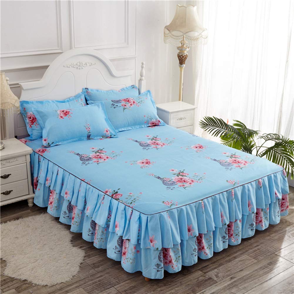 Jupe de lit dentelle 200x220 couvre-lit princesse plissé drap plat anti-poussière