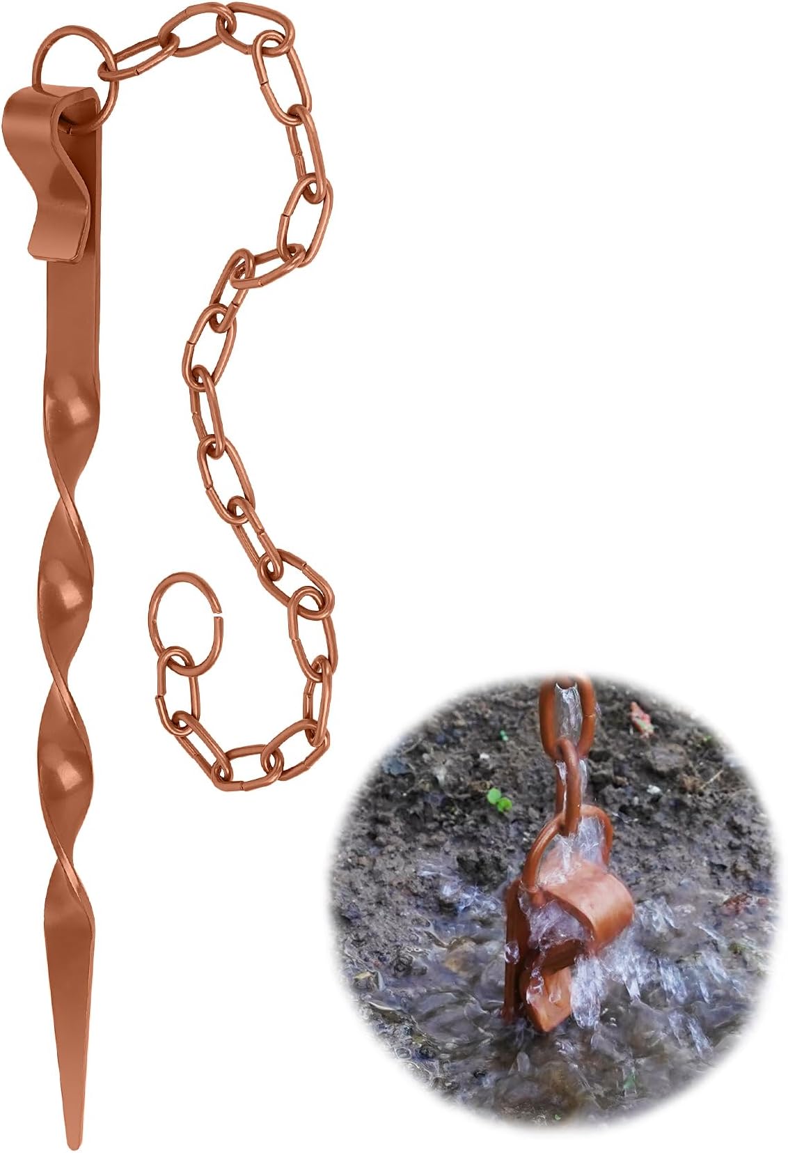 Rain Chain Anchoring Stake Base Copper Cone 3mm Metal Ground Locator for Gutter 30.22 Inch Length Non-Rust Garden Downspout Substitution Outdoor Decoration