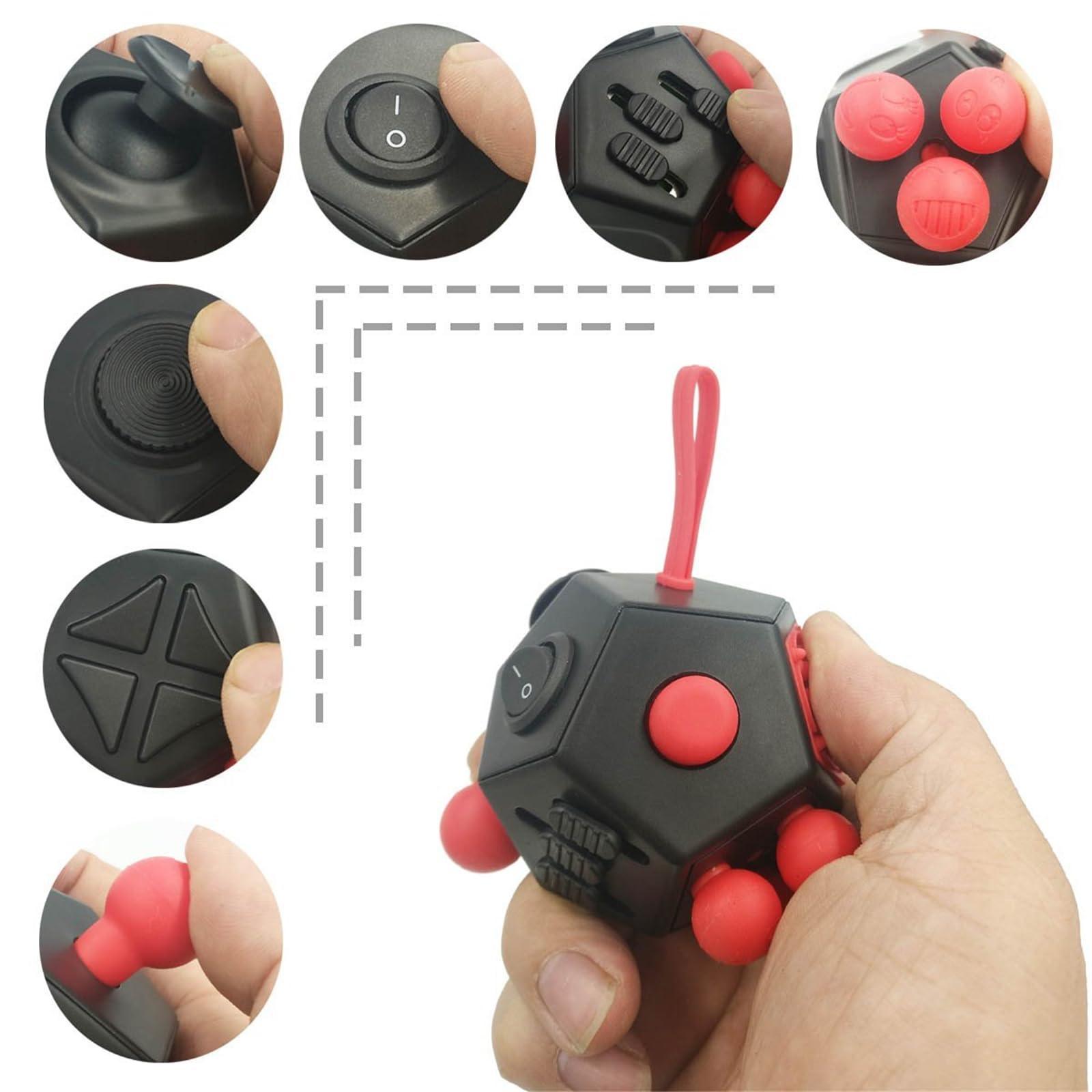 YUFENGBY Fidget Toys Cube 12-Sided Decompression Cube Relieve Stress Anti Anxious Depression with Autism for Children and Adults (Black Red-A4)