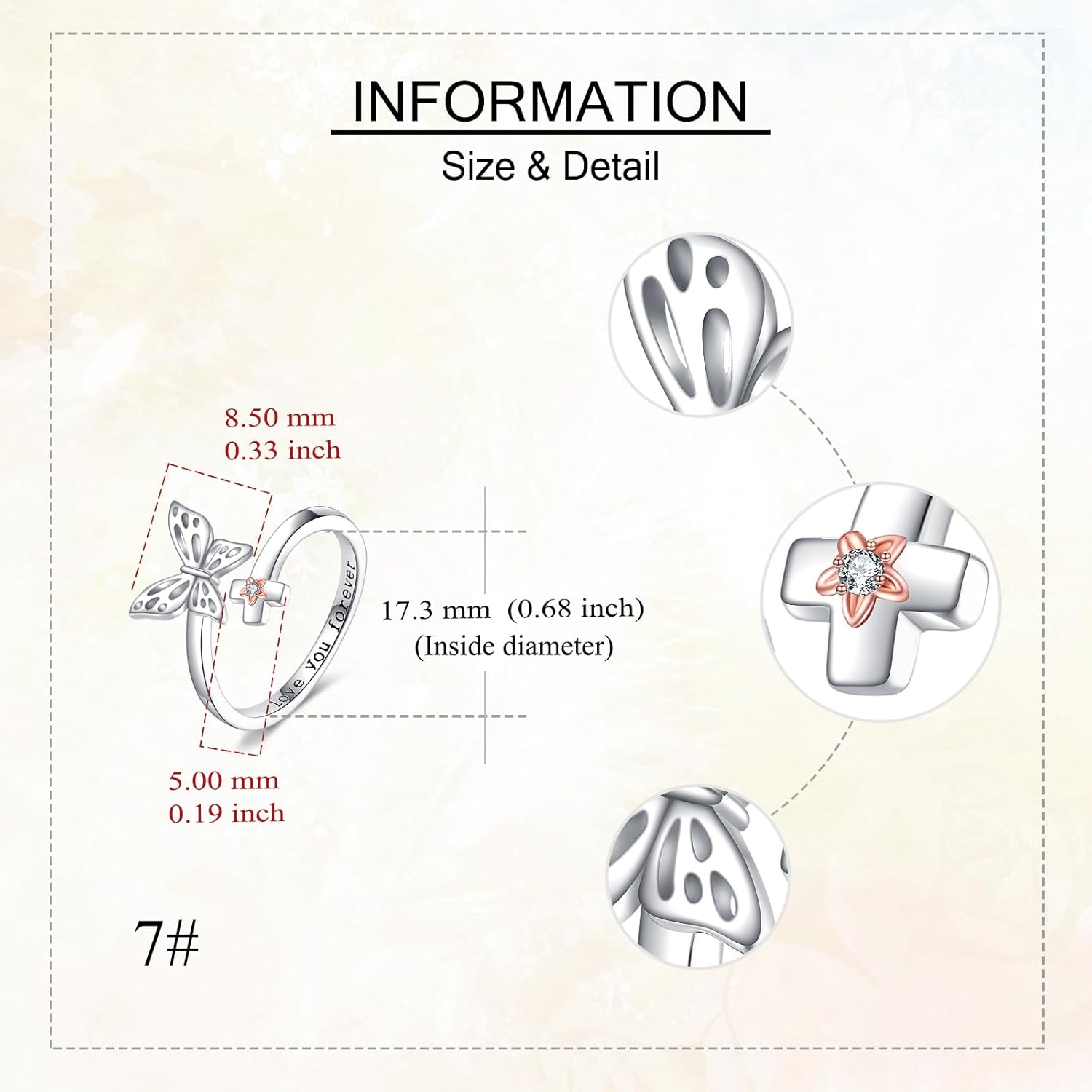 Butterfly Ring 925 Sterling Silver Butterfly Adjustable Ring Cross Rings Butterfly Jewelry Gifts for Women - Image 3