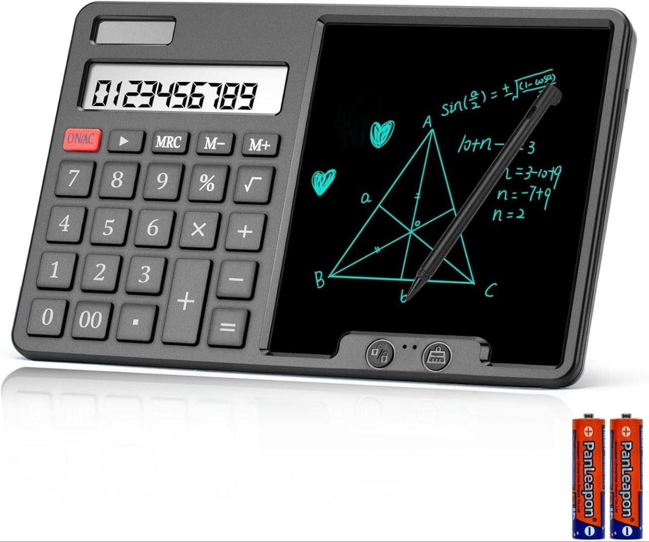 Moxio Calculator with LCD Writing Tablet and Stylus Pen | 12-Digit Display, Solar Powered, Erasable Drawing Board, Batteries Included, Students & Office Use-image-29