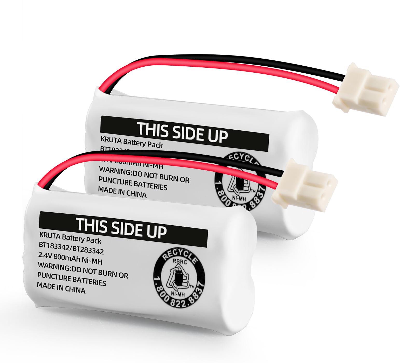 Kruta BT183342/BT283342 Cordless Phone Battery Replacement,2.4V 800mAh Ni-MH Battery Pack Compatible with for BT162342/BT262342 VTech CS6114 CS6419 CS6719 at&T EL52300 CL80111 Telephone (2)