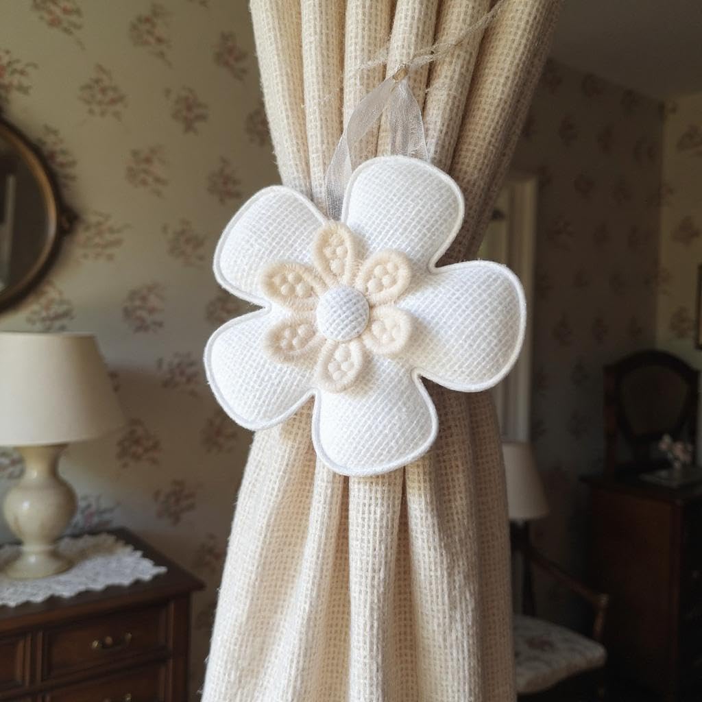 GlasFlength Fermatenda per tende, 4 pezzi, in stile boho, lavorato a mano, 100 cm, corda di cotone, per camera da letto, ufficio, soggiorno (beige