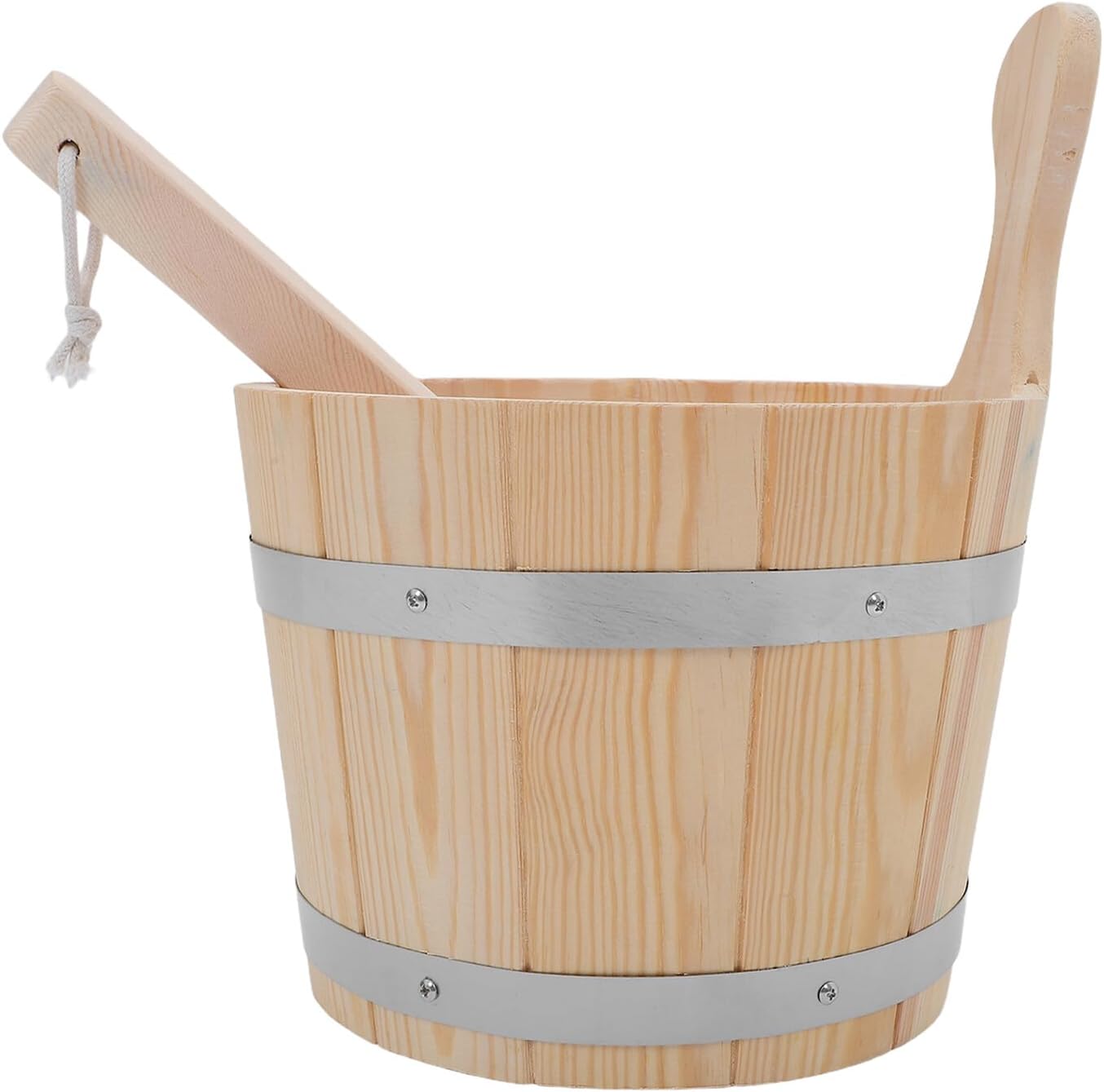 Wooden Sauna Bucket and Ladle Set 5l for Steam Rooms and Spa, Natural Wood Barrel Bath Scoop Ladle, Traditional Sauna Water Container Accessory