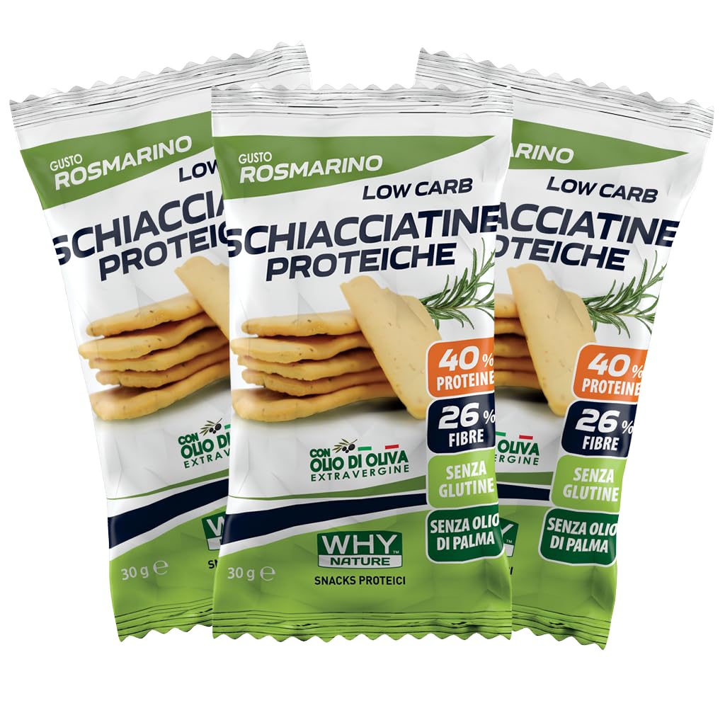 WHY NATURE LOW CARB SCHIACCIATINE PROTEICHE - Snack Proteici Senza Glutine - Snack Salati Gusto Rosmarino - Box da 25 Pezzi - 30 gr