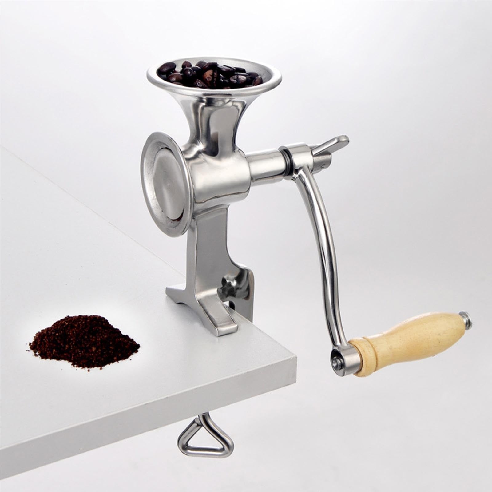 Picadora de Carne Manual, Molinillo de Granos Manual, Plateado, 9,45 x 7,09 Pulgadas, Acero Inoxidable, manivela compacta