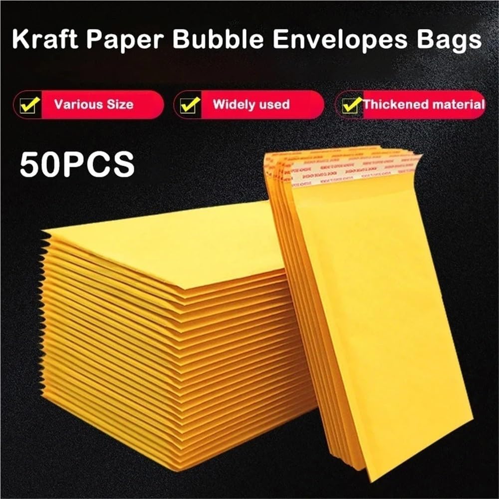 50PCS Kraft Paper Bubble Mailers Envelopes Bags Padded Shipping Envelope Business Supplies Various Sizes(15x25cm)