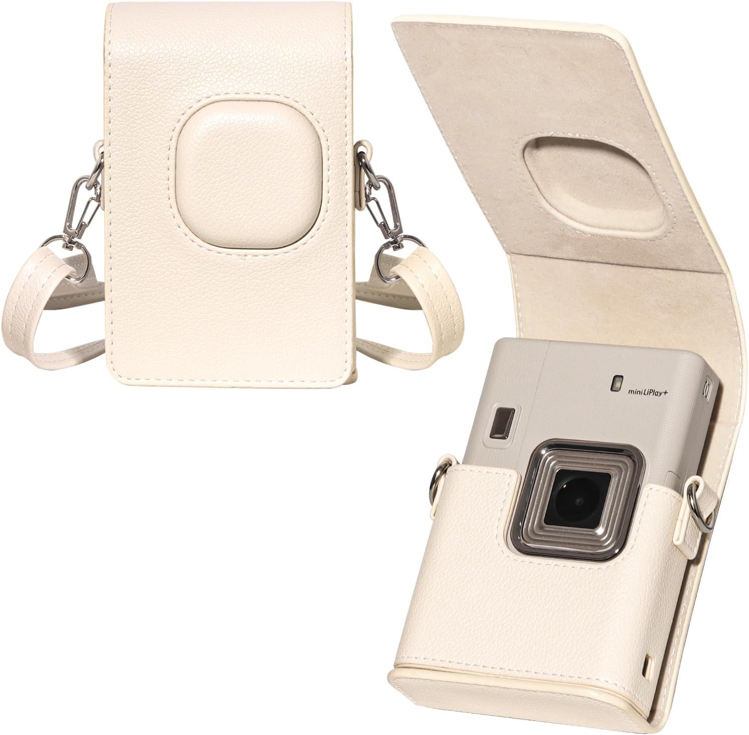 Mini Liplay+ Camera Case for Fuji Instant Mini LiPlay+ Hybrid Instant Camera, Liplay+ Camera Protective Case with Premium PU Leather and Adjustable Strap (No Camera) - Sand Beige-image-18