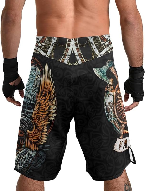 Viking MMA Shorts Mens Fight Shorts for BJJ No-Gi Jiu Jitsu Training Wear with Drawstring Inside 4-Way Stretch