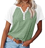 Womens V Neck Basic Tops Color Block Tunic T Shirts Summer Short Sleeve Casual Cotton Tees Shirts