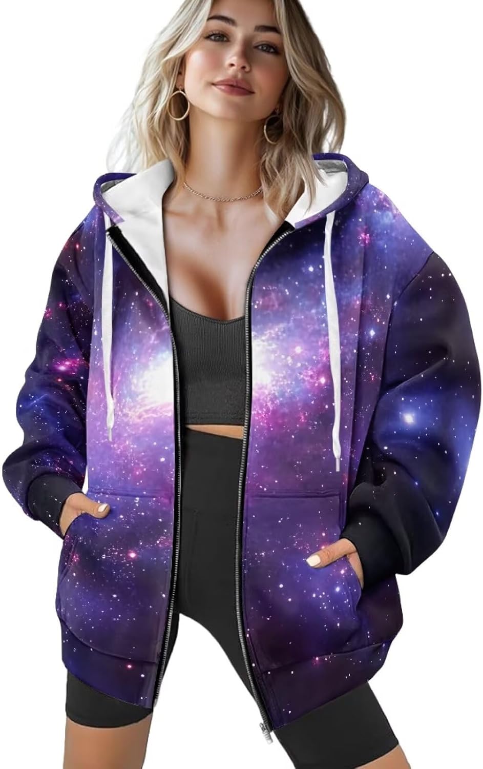 Women Casual Full Zip Up Hoodie Oversized Lightweight Long Sleeve Sweatshirt Trendy Warm Jacket With Pockets