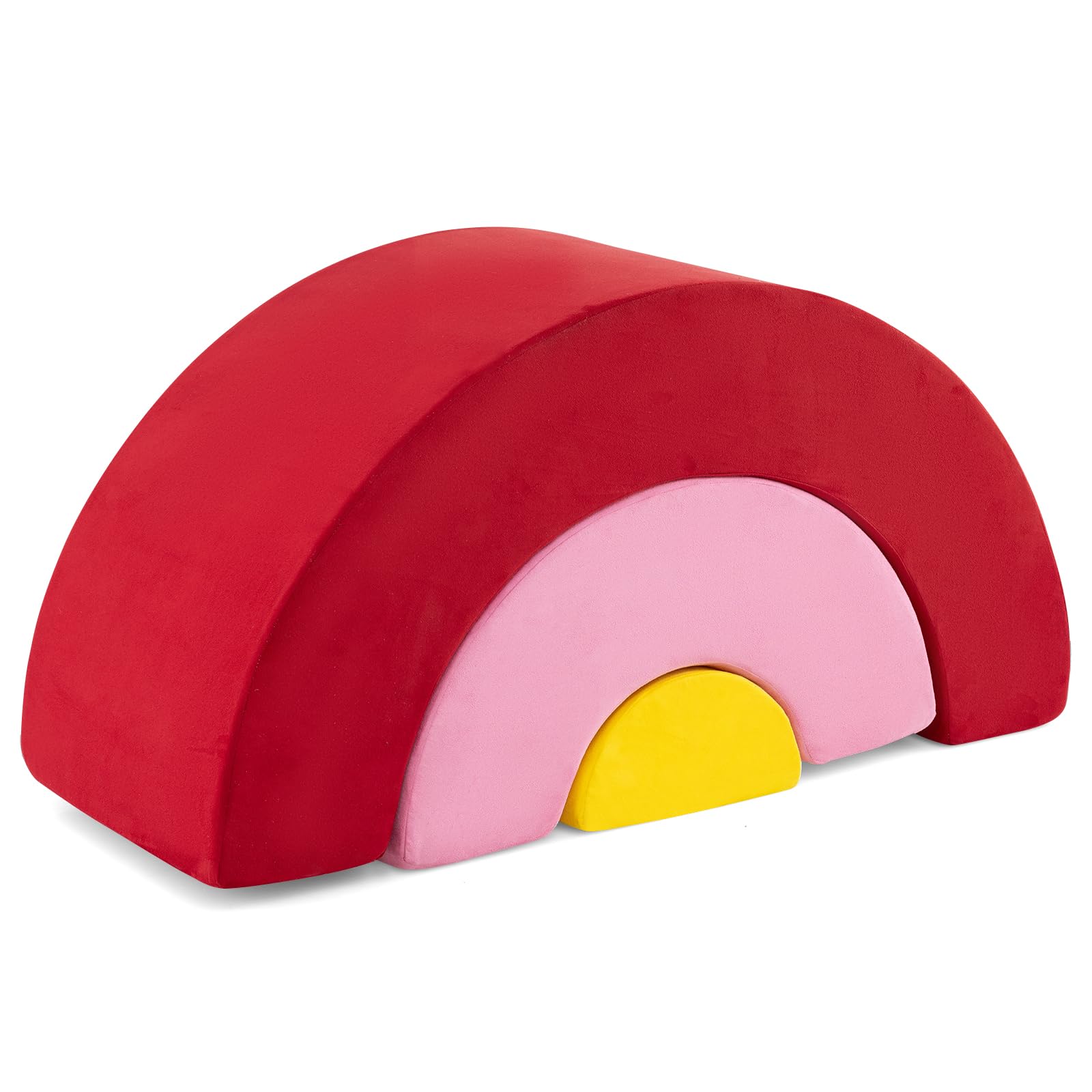COSTWAY 3 Pieces Toddlers Climbing Toys, Rainbow Shaped Foam Soft Play Set with Elastic Filling Sponge, Machine Washable Covers, Indoor Climb and Crawl Blocks for Kids (Red+Pink)