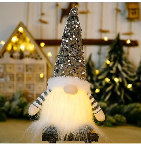 Image of Swedish Santa Gnome Decorations - Handmade Light Up Gnomes, Christmas Gonk Ornaments for Indoor Decor (Grey)
