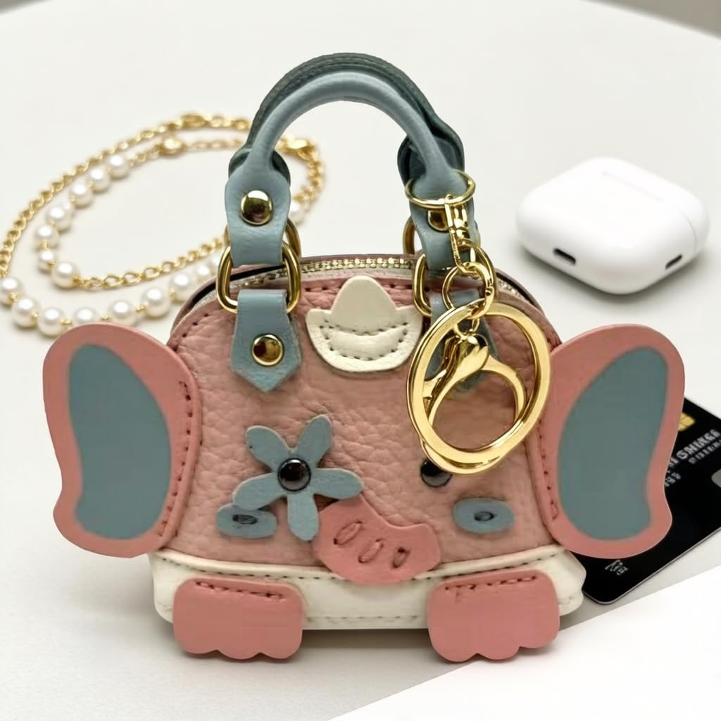 Mini Tote Purse Keychain Cute Bag Coin Purse Keychain Mini Backpack Keyring Wallet with Zipper, Pink image 2