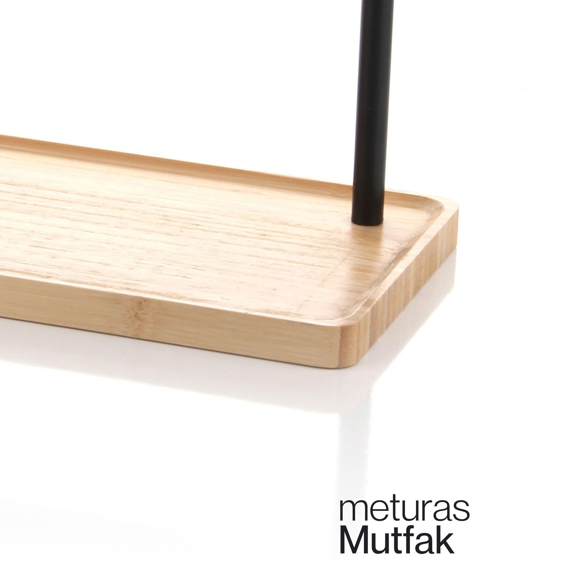 Meturas 3 Katlı Bambu Mutfak Rafı, Metal Ayaklı, Doğal Bambu ve Siyah Renk, Modern Tasarım, 32.5x28x15.5 cm, Mutfak Düzenleyici, Tezgah Üstü Depolama Standı