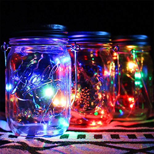 4-Pack Solar Powered Mason Jar Lights (Mason Jar & Handle Included),5 Colors 20 Bulbs Jar Hanging Light,Garden Outdoor Solar Lanterns,Hanging Lantern,Mason Jar Decor Solar Light,Table Light,Patio Path