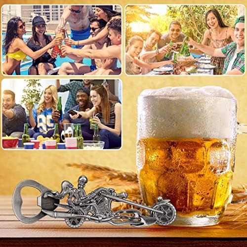LKKCHER Skull Gifts, Skeleton Beer Bottle Openers, Beer Gifts for Men Him Women Boyfriend Dad, Novelty Silver Skeleton Rider Gifts for Lovers Skull Motorbike Motorcycle Halloween Christmas Gift