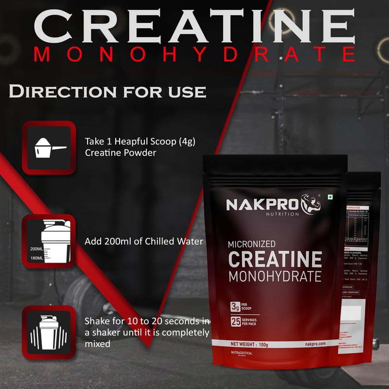 Image of NAKPRO NUTRITION Micronised Creatine Monohydrate | 100g (25 Servings) | Pink Guva | Trustified Certified | Rapid Absorption Pre /Post Workout