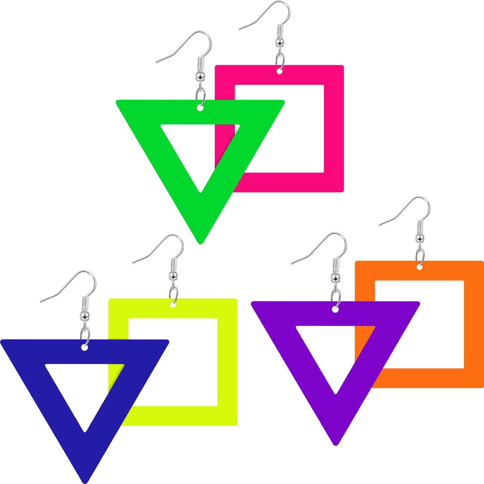 3 Pairs 80s 90s Neon Earrings for Women Retro Pendant Acrylic Drop Dangle for 80's Outfit Glow Party Accessories