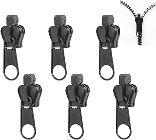 6pcs Fix Zip Puller, Zipper Repair Kit Pull Rescue Repair Clip Backpack Fastener Instant Fixing Set With Metal Slide, Universal Extension Pulls Removable Replacement Pack for Clothing Black