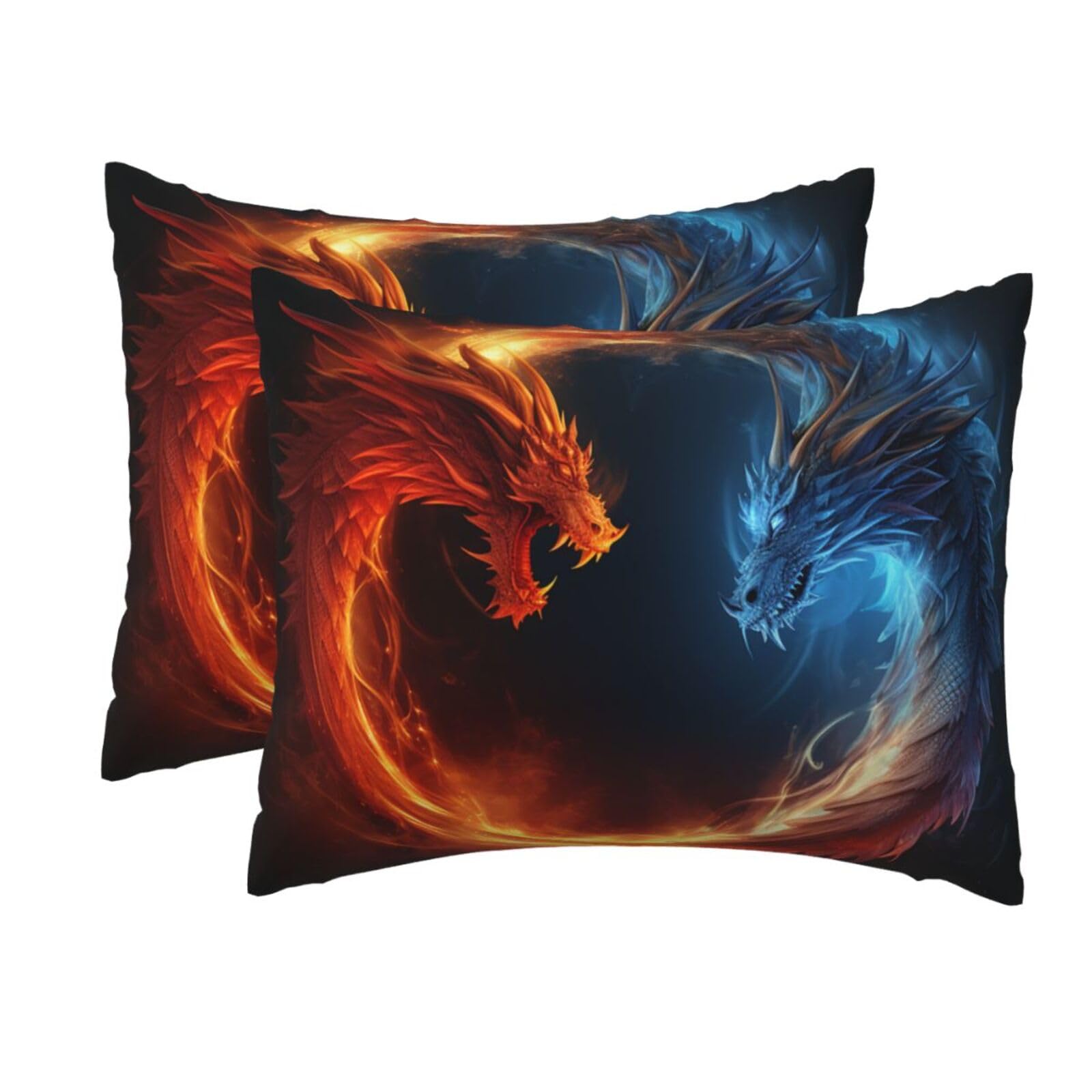 2 Pack Standard Size Pillow Cases for Hair and Skin Soft Breathable Pillow Case Covers with Hidden Zipper Fire and ice Dragons Pillowcase 20x26 Inches Pillow Cover for Sleeping Gift
