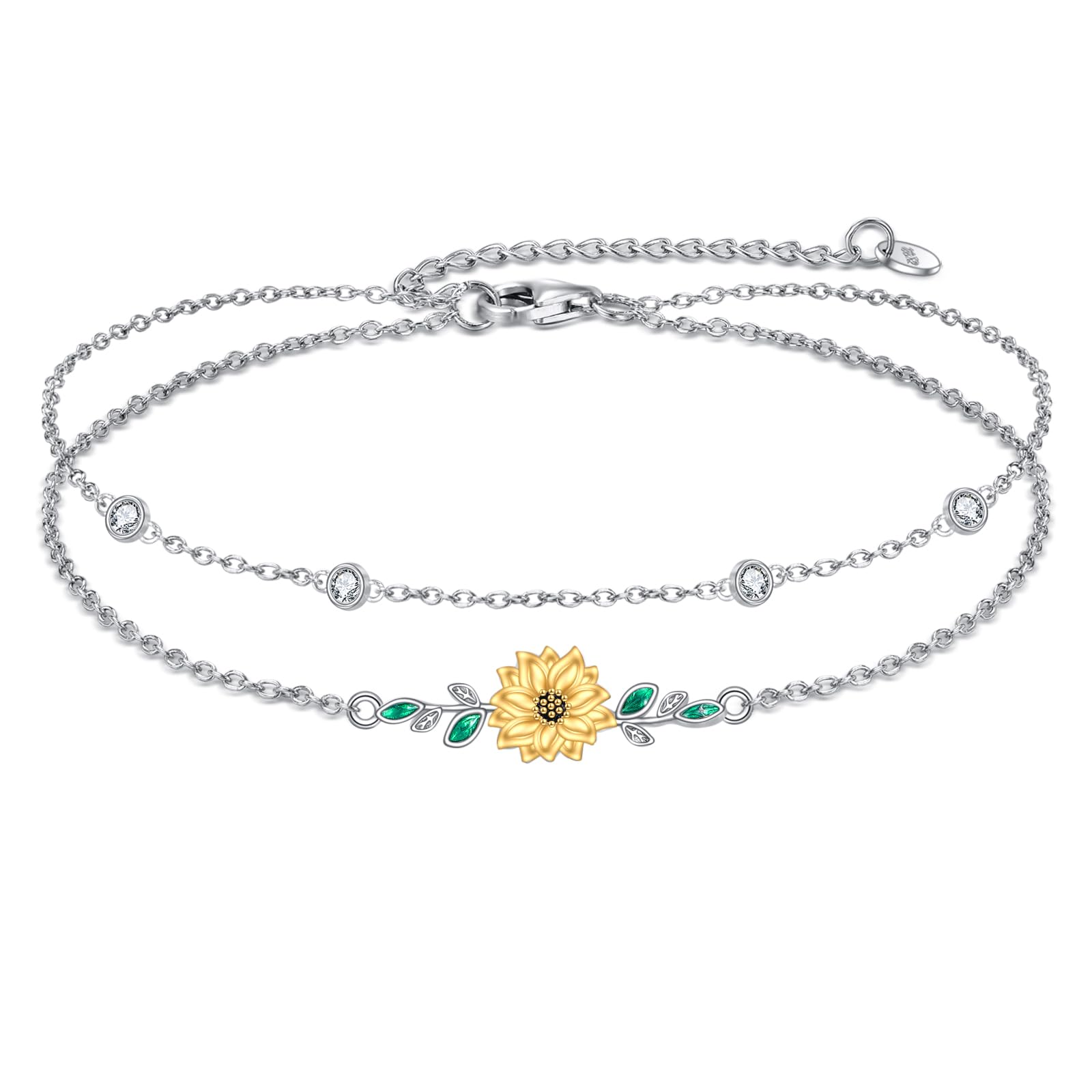 YFN Bracciale in argento sterling 925, a doppio strato, con fiori, alla moda, regalo di compleanno, per signore, madre, nonna, normal, Argento sterling, Nessuna pietra preziosa