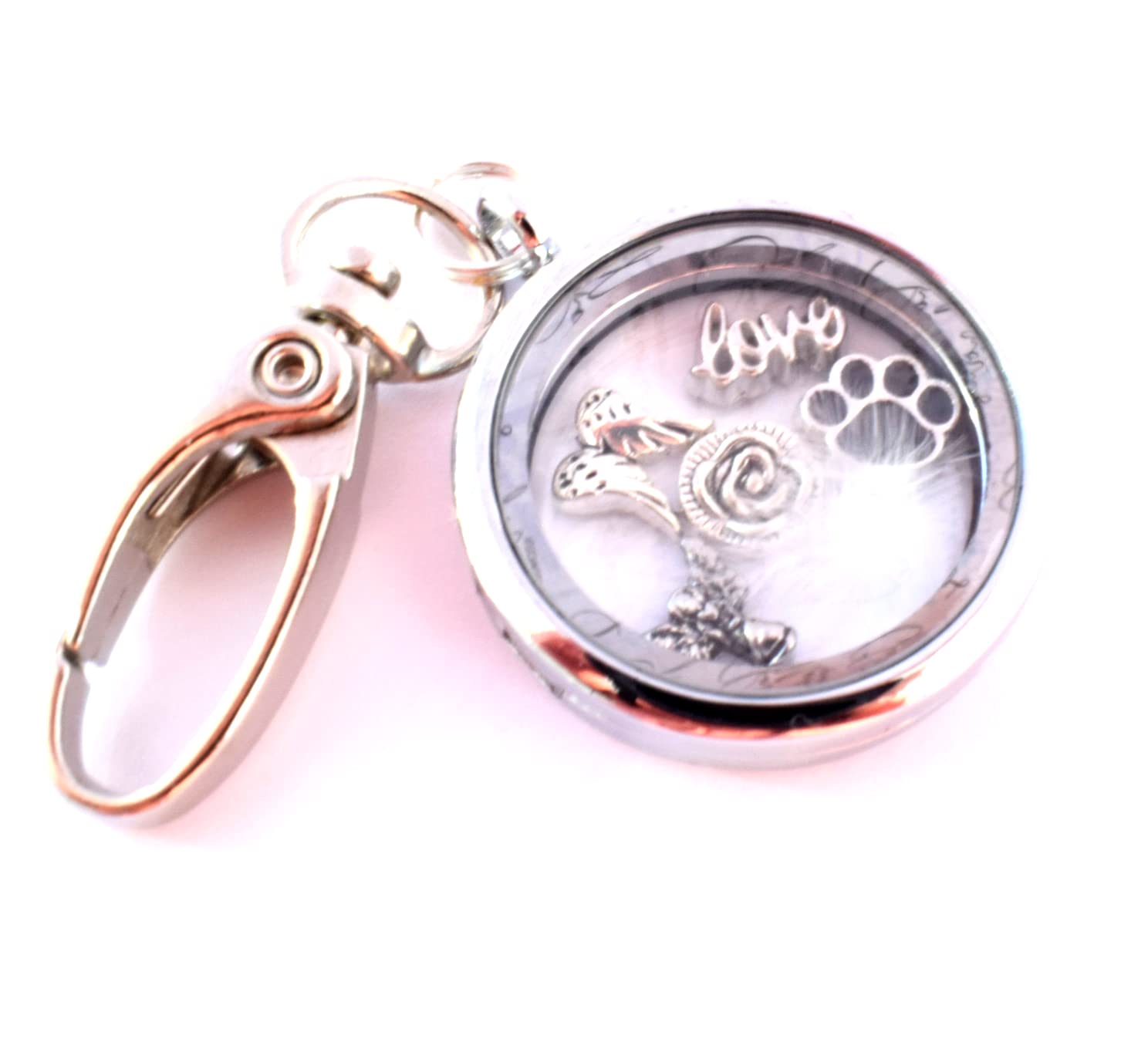 PAW Memorial Keyring. In Memory of a Pet. Cat, Dog, Rabbit. Real White Feather Sympathy Gift. Angel Wing Mourning Keyring Key chain.