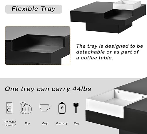 Miniatura 10 de Uneeruiqy Mesa de centro LED inteligente para sala de estar, mesa central inteligente con luces LED de 16 colores enchufables, mesa de centro