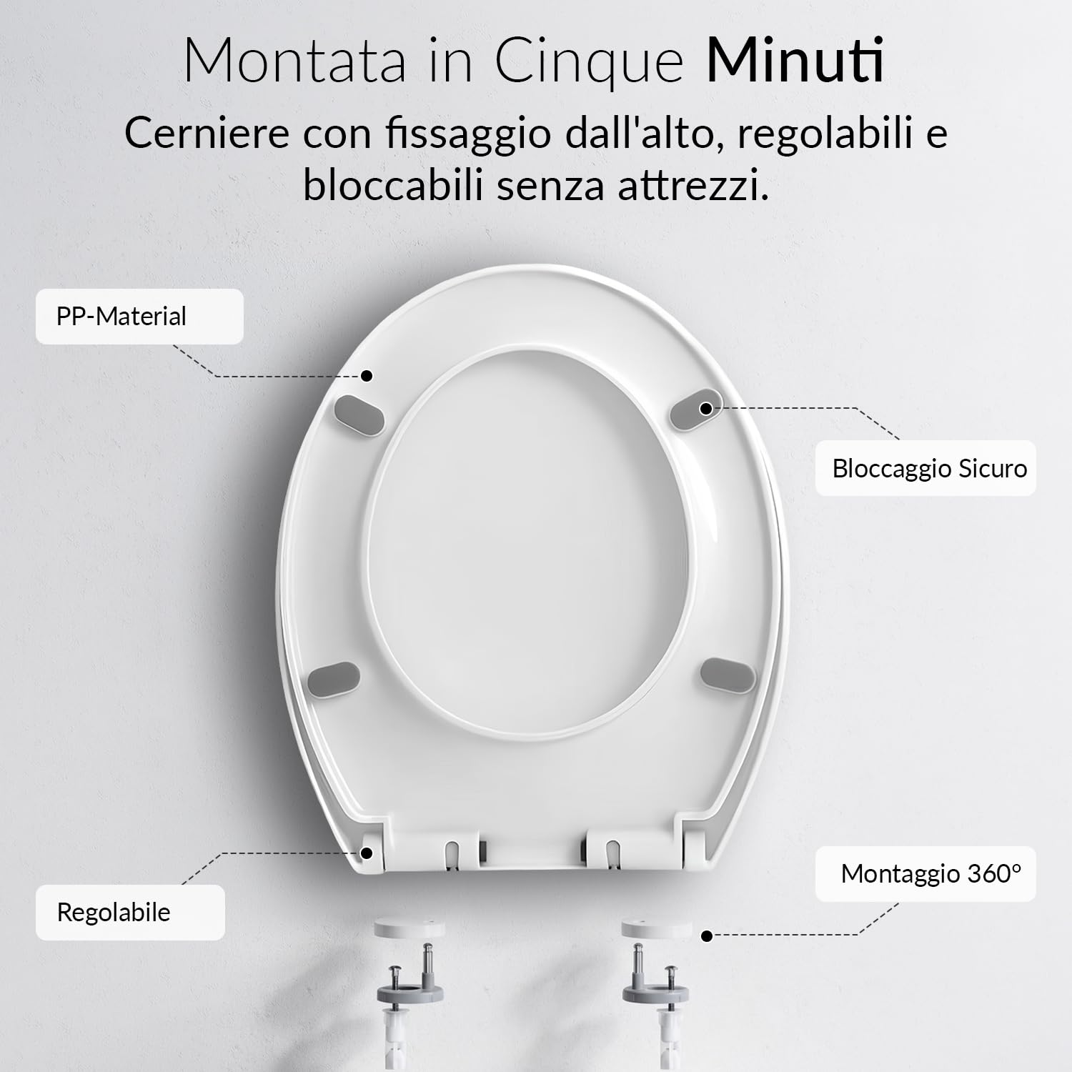 Tavoletta WC Forma Ovale Bianca a Chiusura Rallentata, Copriwater Universale per Sanitari Forma O, Sedile WC Bianco con Sgancio Rapido