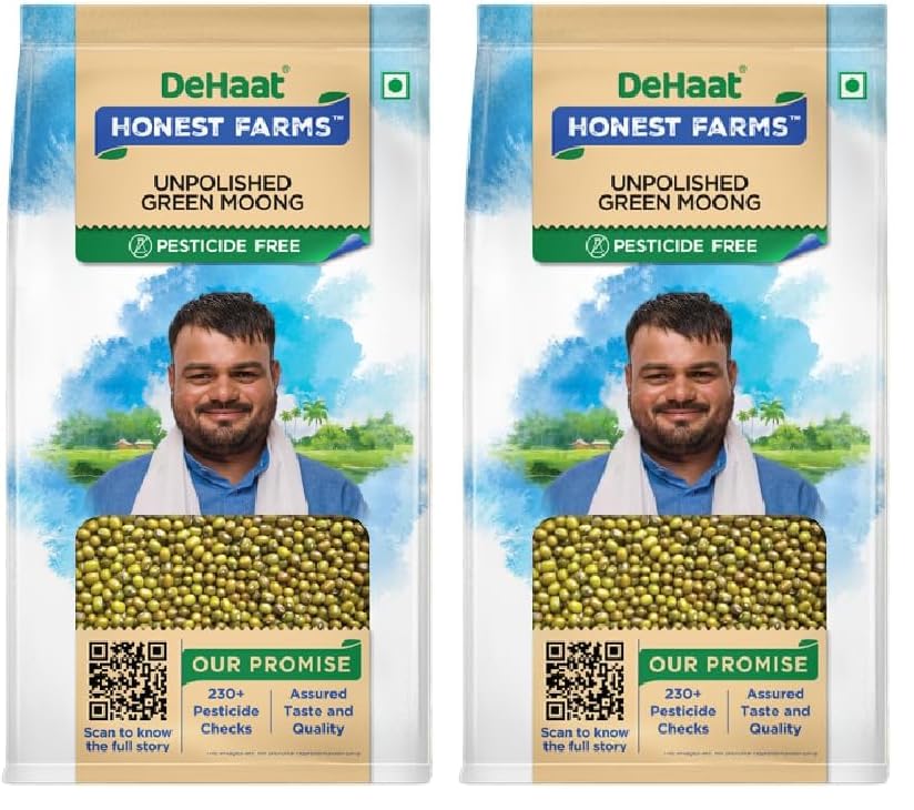 Image of DeHaat Honest Farms Pesticide Free Unpolished Green Moong 1 KG (Pack of 2)