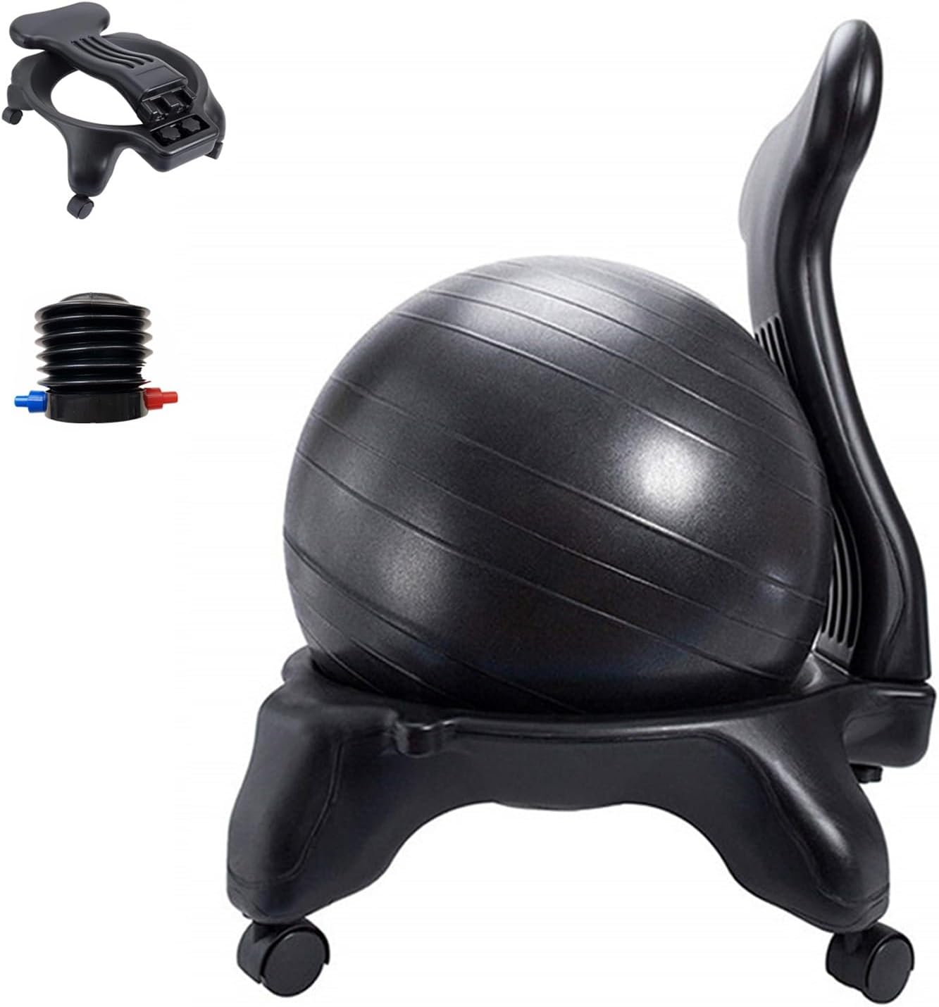 CMYUN Yoga Ball Chair Stability Ball Chair with Back Support, Desk Sitting Balls with Wheels & Air Pump, Ergonomic Balance Yoga Ball, Exercise Fitness Seat, 55cm