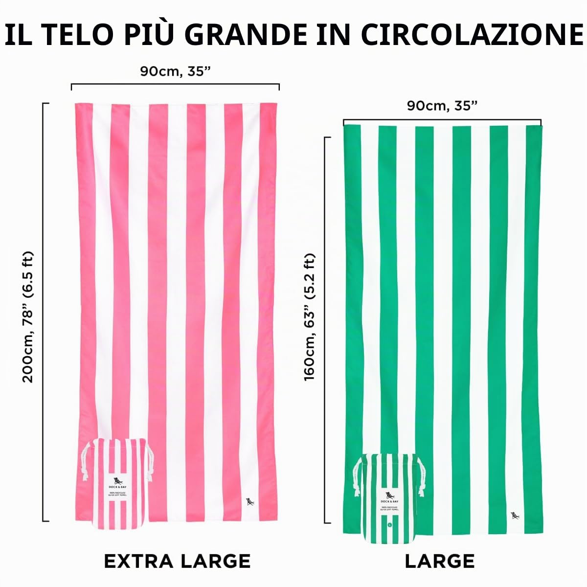 Dock & Bay Telo Mare - Asciugatura Rapida, Senza Sabbia - Compatto, Leggero - Materiali Riciclati al 100% - Include Custodia - Cabana - Set of 6, Large (160x90cm, 63x35)