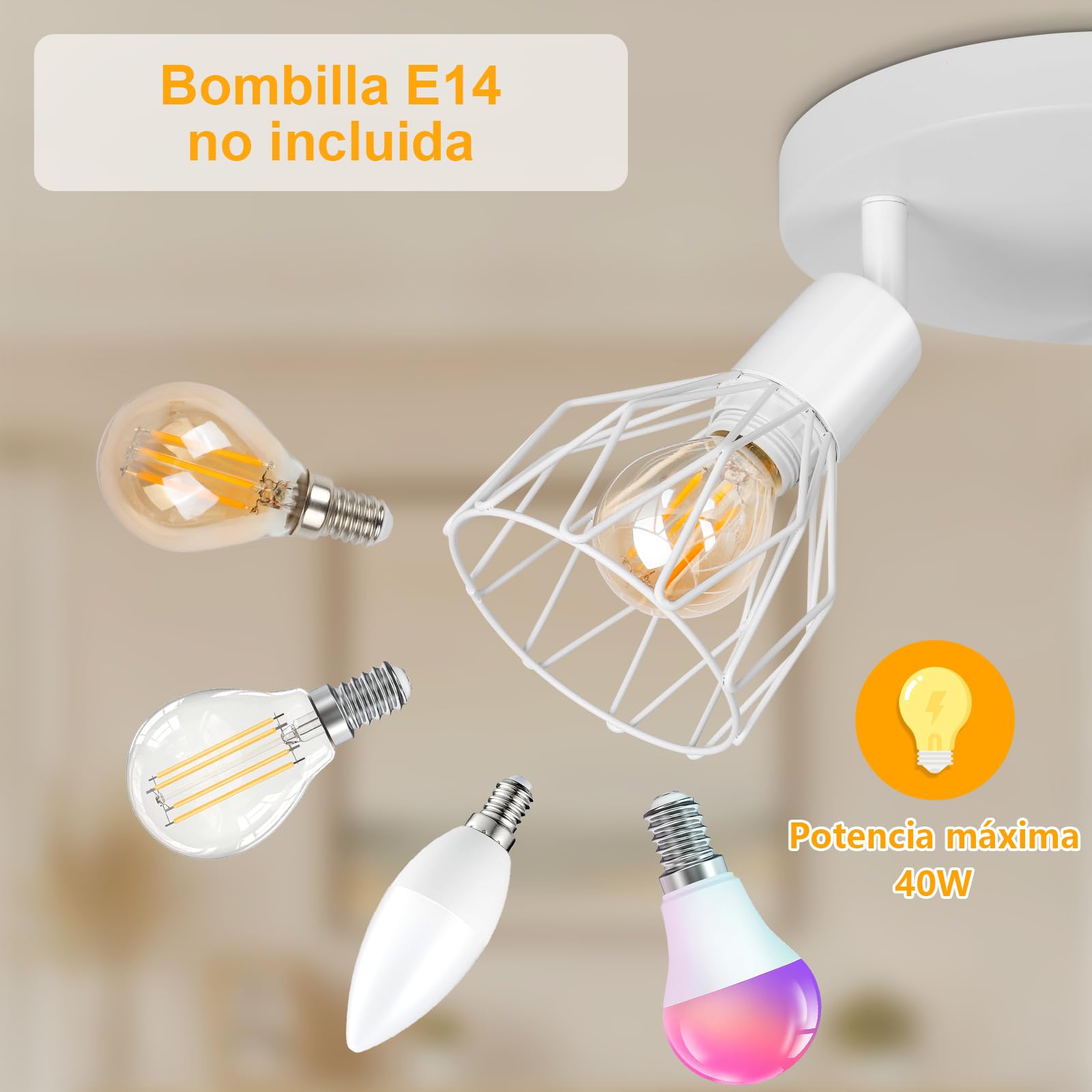 Lampara Foco Techo LED 3 Focos E14 - Focos Para el Techo Salón Redondo Blanco - Foco de Techo LED Cocina Moderno Orientable Dormitorio Lámpara de Techo - Sin Bombilla