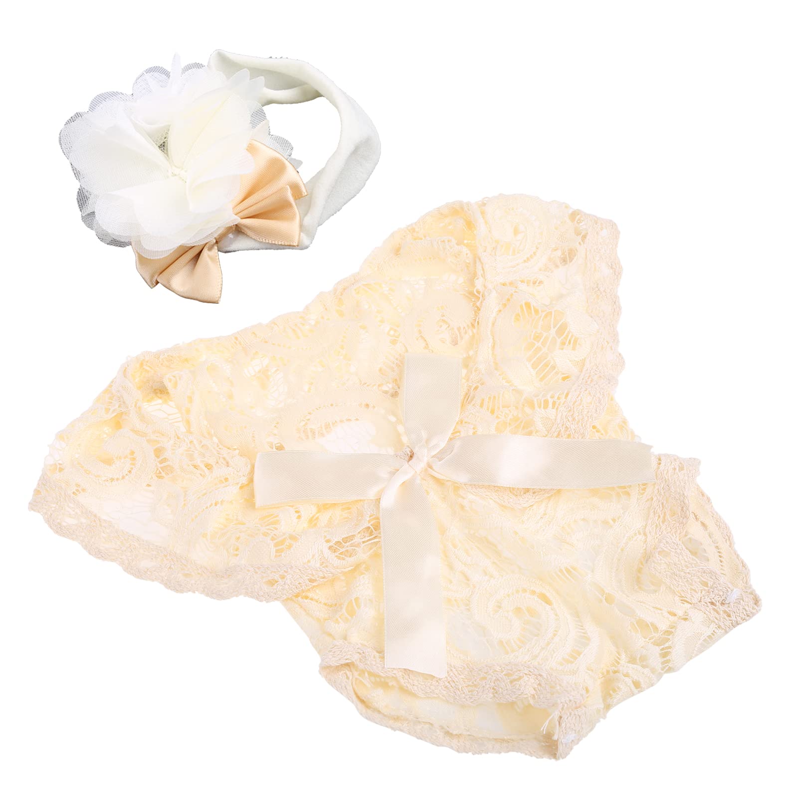 Jojnsha White 2 Pcs 0-1 Month Newborn Photography Props Baby Headband Bows Lace Romper
