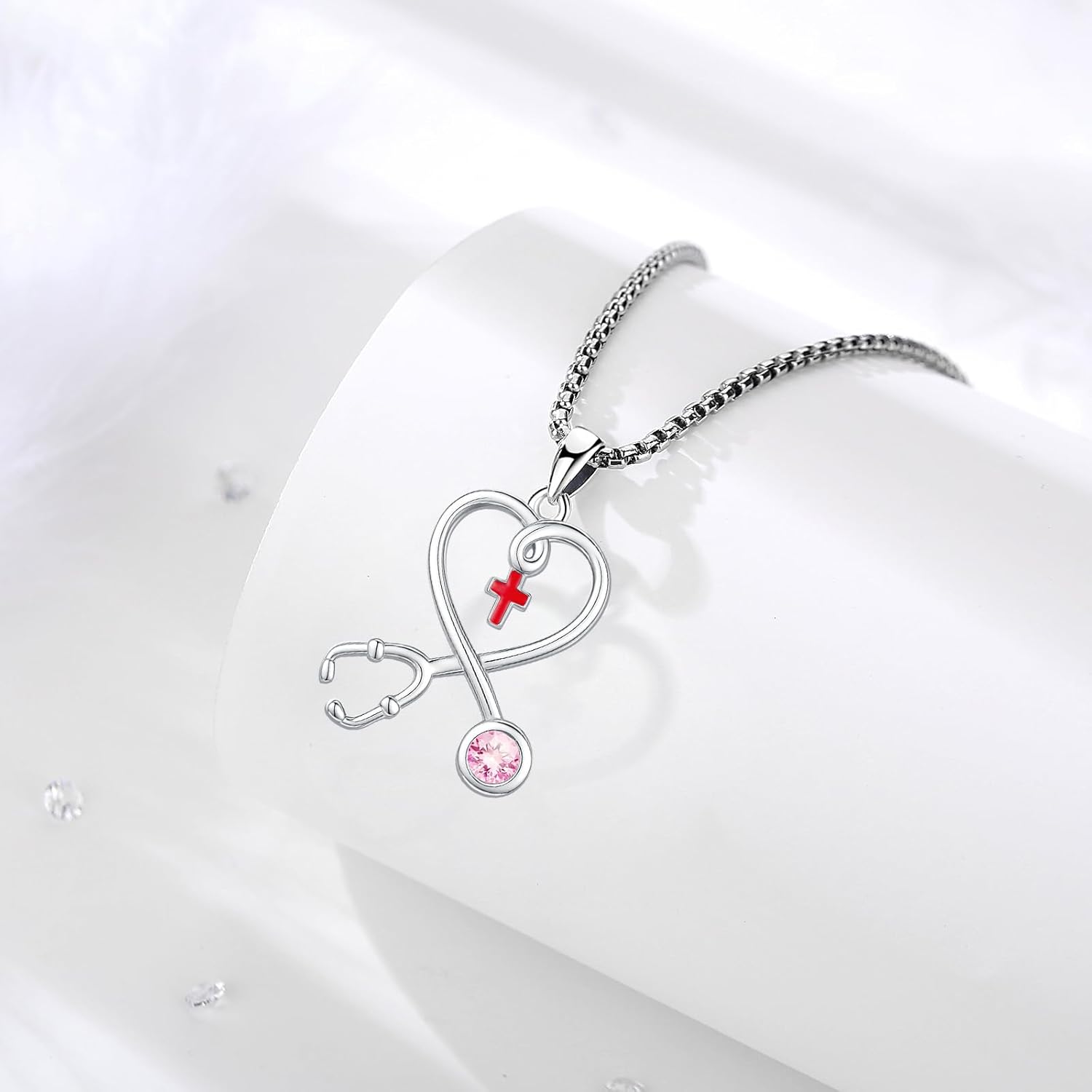 Angel Wings Necklace 925 Sterling Silver Guardian Angel Nurse RN Caduceus Pendant Charm Crystal Angel Jewelry Gifts for Women - Image 3