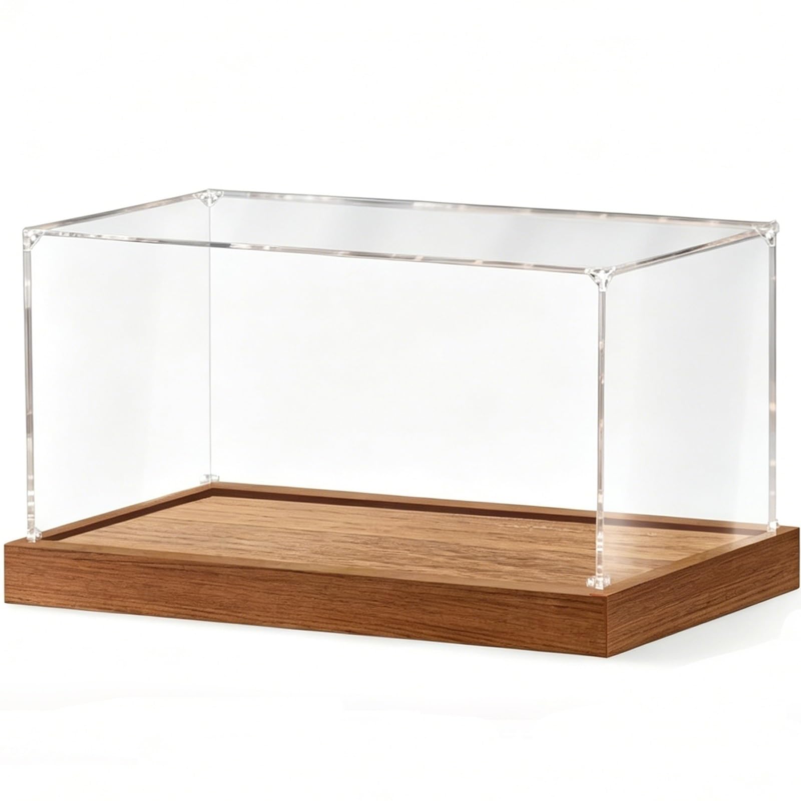 Display Cases with Acrylic Box and Wood Base, Transparent Protection Showcase for Collectibles, Dustproof Container Box Walnut/ Black(Walnut,60x60x60cm(24x24x24in))