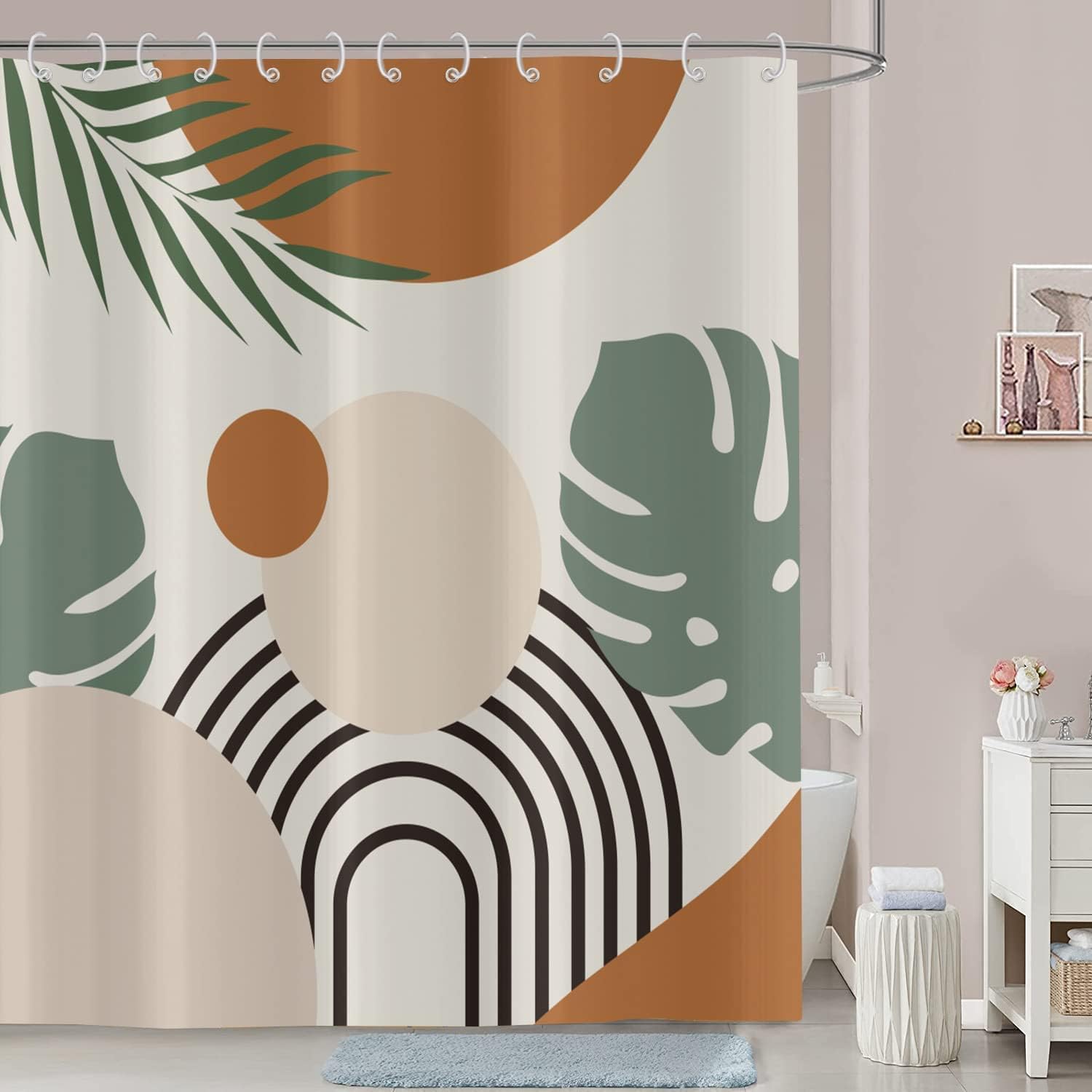 GCIREC Abstract Boho Leaf Shower Curtains, Weighted Bottom