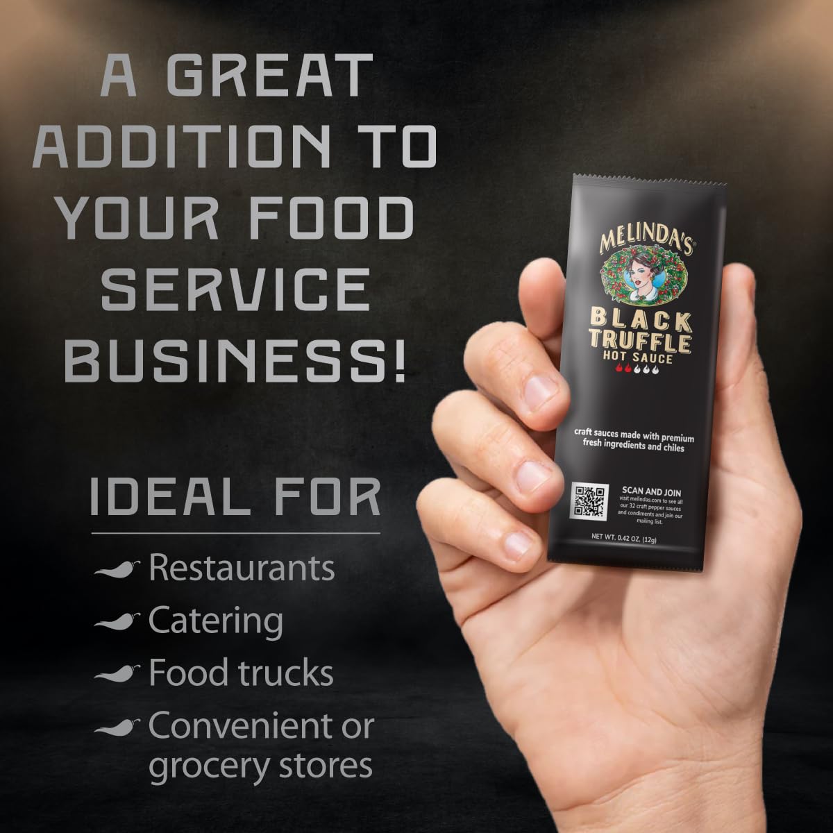 Melinda’s Black Truffle Hot Sauce Packets - 200 Count (.42 Oz Each) - Hot Sauce Packets Single Serve for Travel, Party, Business - Convenient Individual Condiment Packets in 8 Flavors